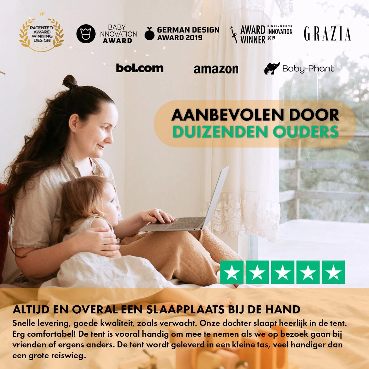 Deryan Peuter Luxe Campingbedje – Inclusief Zelfopblaasbare Matras - Cream - Afbeelding 7