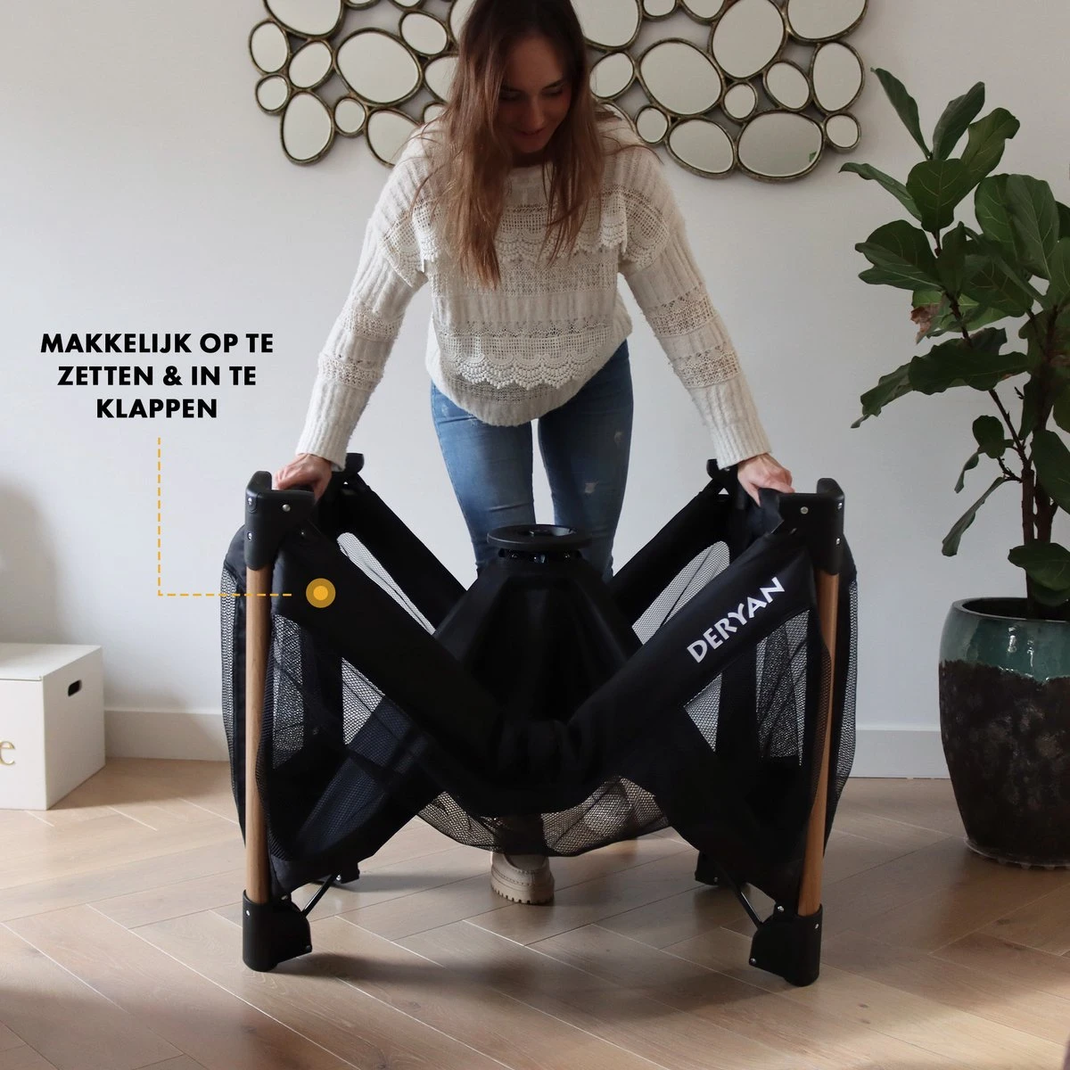 Deryan Luxe Campingbed Compleet - 120x60cm - Bodemverhoger - Verschoonblad - Opbergmand - Zwart - Afbeelding 5