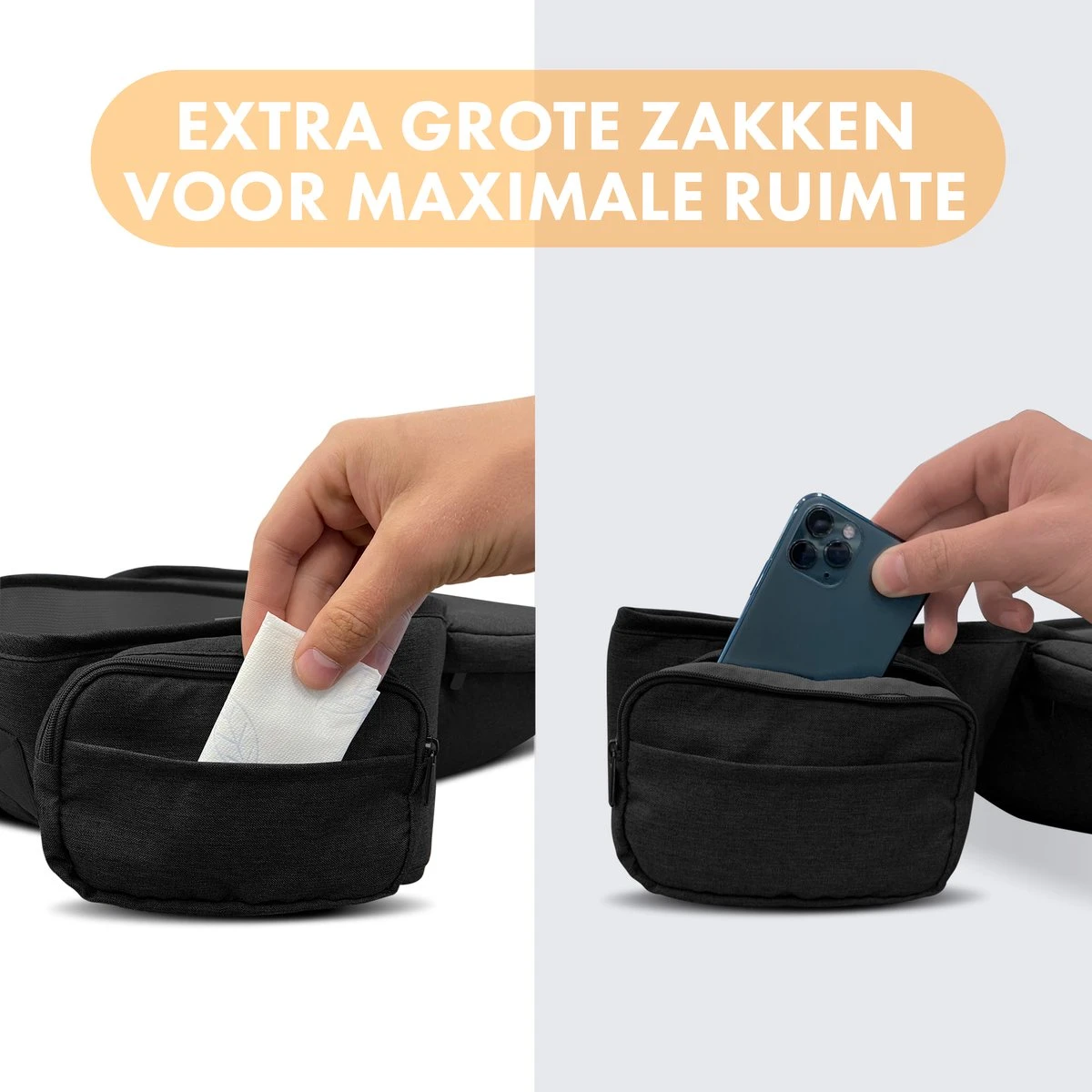 Deryan Pack Basic Luxe Heupdrager - Baby En Peuter Heupzitje - Draagzak Zwart - Afbeelding 4