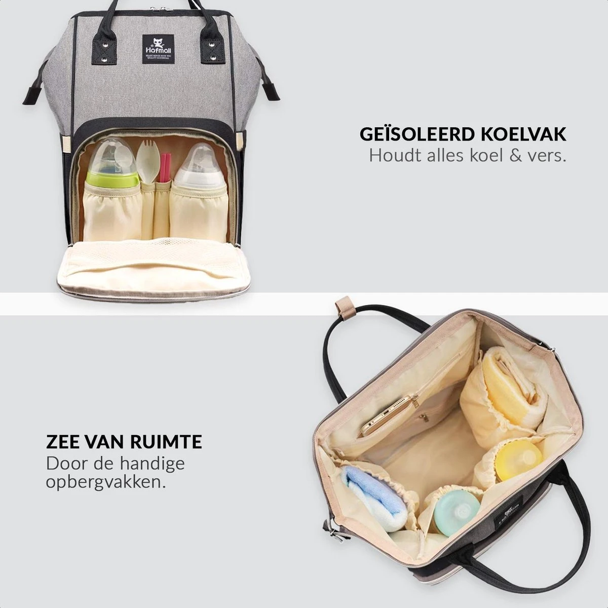 Buxibo Luier- En Verzorgingstas Inclusief USB Oplaadstation - Baby Rug Tas Met Isoleervak - Diaper Backpack Bag - Reis Rugzak - Grote Capaciteit - 23.8L - Zwart - Afbeelding 3