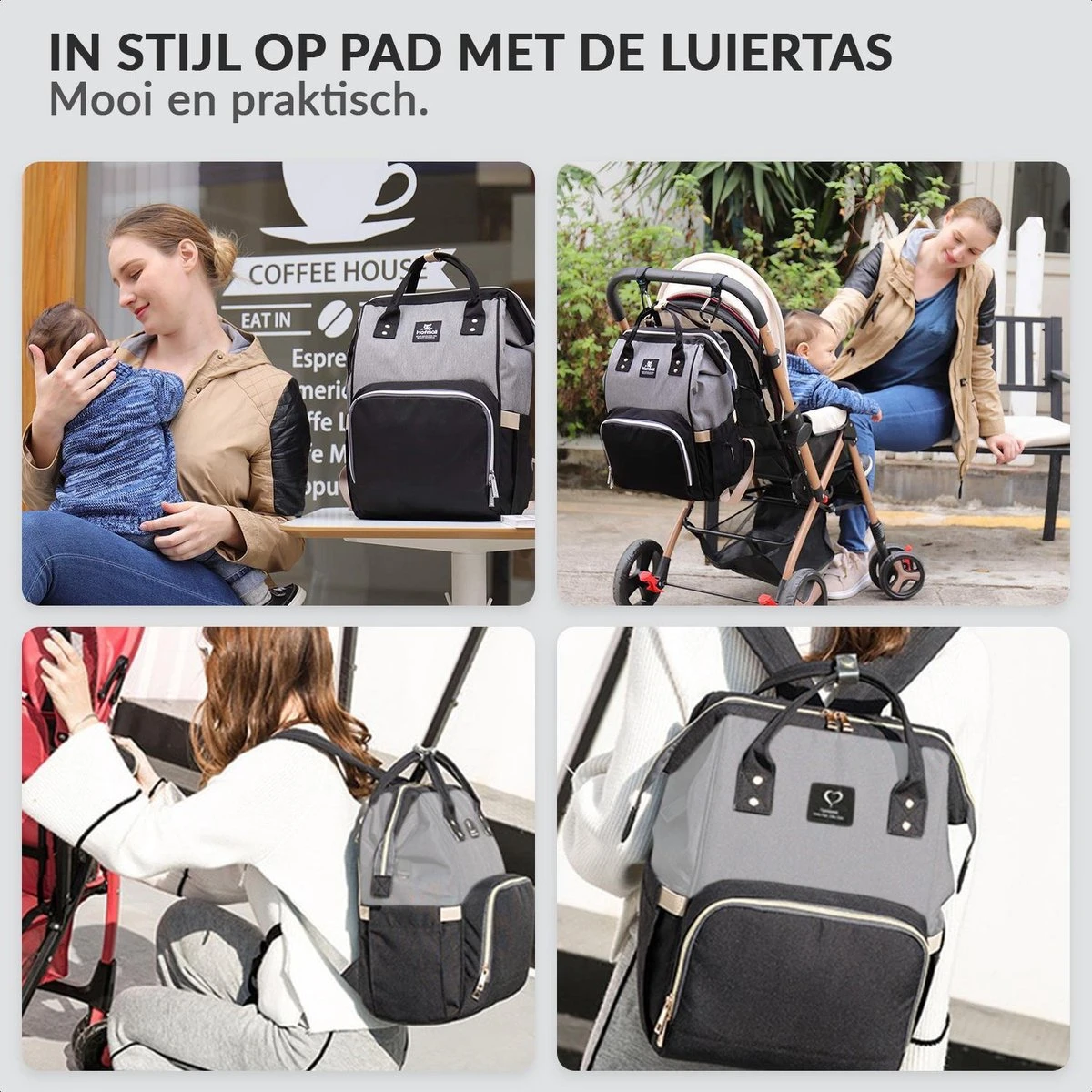Buxibo Luier- En Verzorgingstas Inclusief USB Oplaadstation - Baby Rug Tas Met Isoleervak - Diaper Backpack Bag - Reis Rugzak - Grote Capaciteit - 23.8L - Zwart - Afbeelding 6
