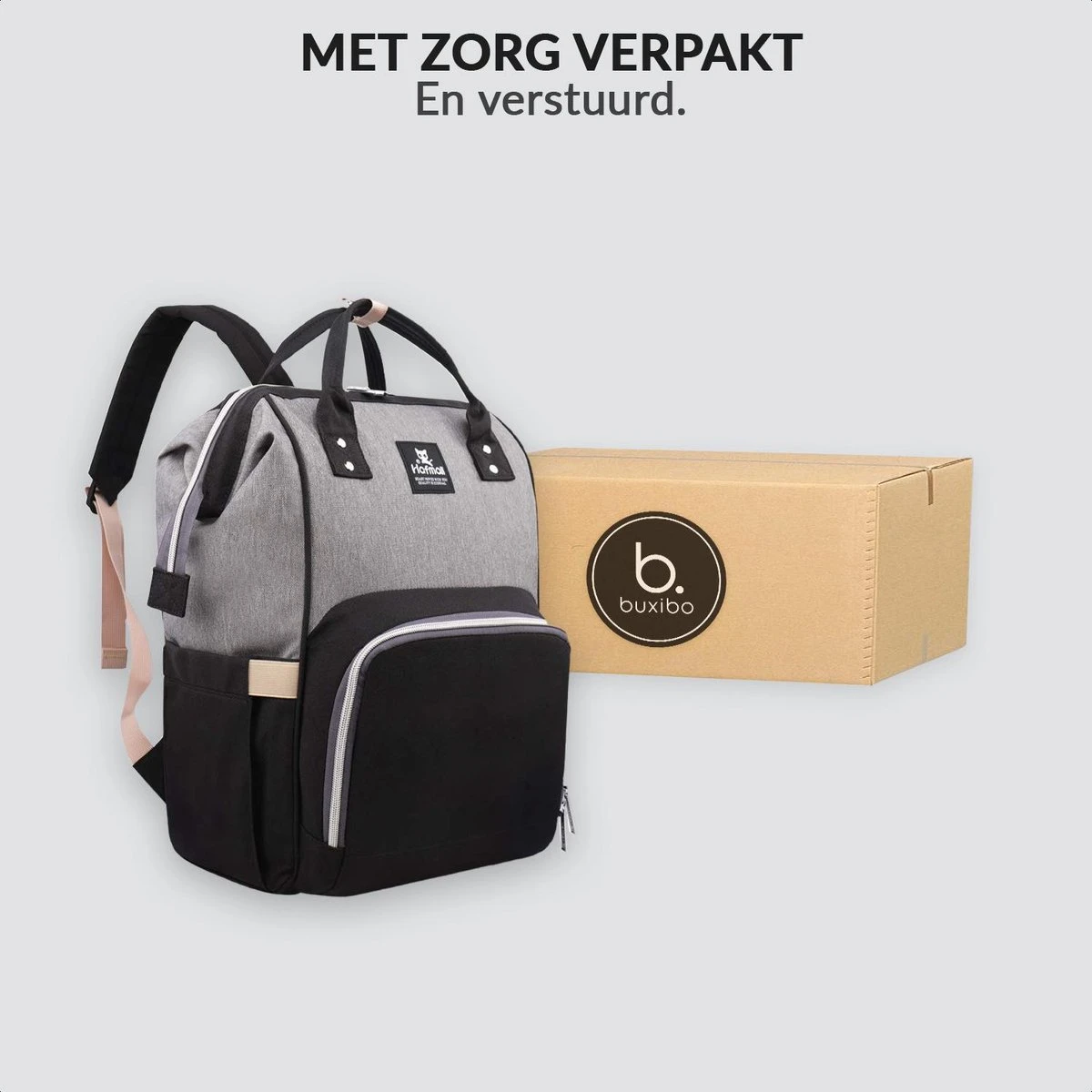 Buxibo Luier- En Verzorgingstas Inclusief USB Oplaadstation - Baby Rug Tas Met Isoleervak - Diaper Backpack Bag - Reis Rugzak - Grote Capaciteit - 23.8L - Zwart - Afbeelding 8