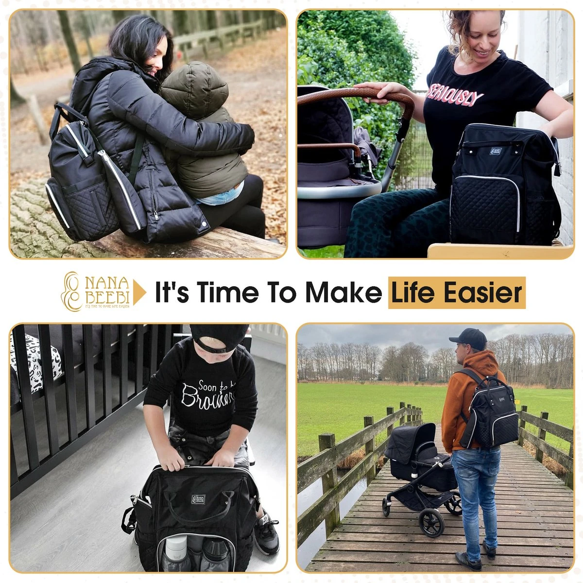 NanaBeebi Luiertas Rugzak Met Verschoonmatje - Zwart - Inclusief Flessenwarmhouder - Kinderwagenhaken En Isoleervak - Afbeelding 4