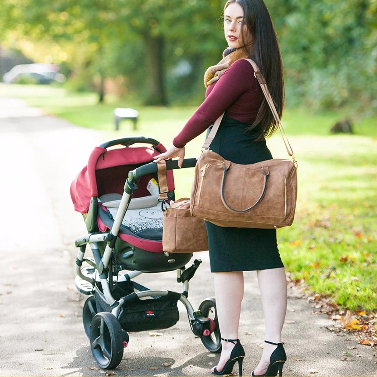 Miss Lulu Luier- En Verzorgingstas – Luiertas Set – Afneembare Draagtas - Duurzaam En Stijlvol – Bruin - Premium Kwaliteit- Grote Capaciteit - Unisex/Jongens/Meisjes (LT6638 BN) - Afbeelding 5