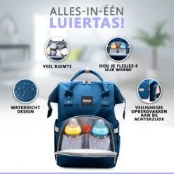 Luiertas Rugzak - Gratis Flessenwarmer En Gratis Kinderwagen Haken - Eindeloos Opbergruimte - Ruime Luiertas - Draaggemak - Donker Blauw