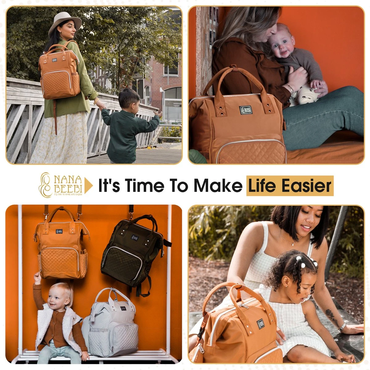 NanaBeebi Luiertas Rugzak Met Verschoonmatje - Cognac - Inclusief Flessenwarmhouder - Kinderwagenhaken En Isoleervak - Afbeelding 5