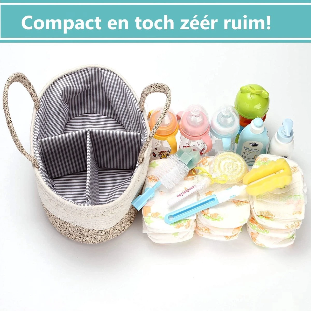 ADSafety - Luxe Katoenen Luiertas - Inclusief Uitneembare Organizer - Verzorgingstas - Opbergtas - Commode Mandje - Baby Spullen - Crème - Afbeelding 4