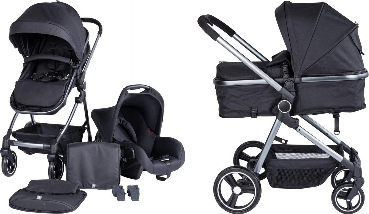 Puck Stroller 3 In 1 Max Zwart Met Frame Antra Incl Autostoel/Adapter/Mamabag - Afbeelding 2