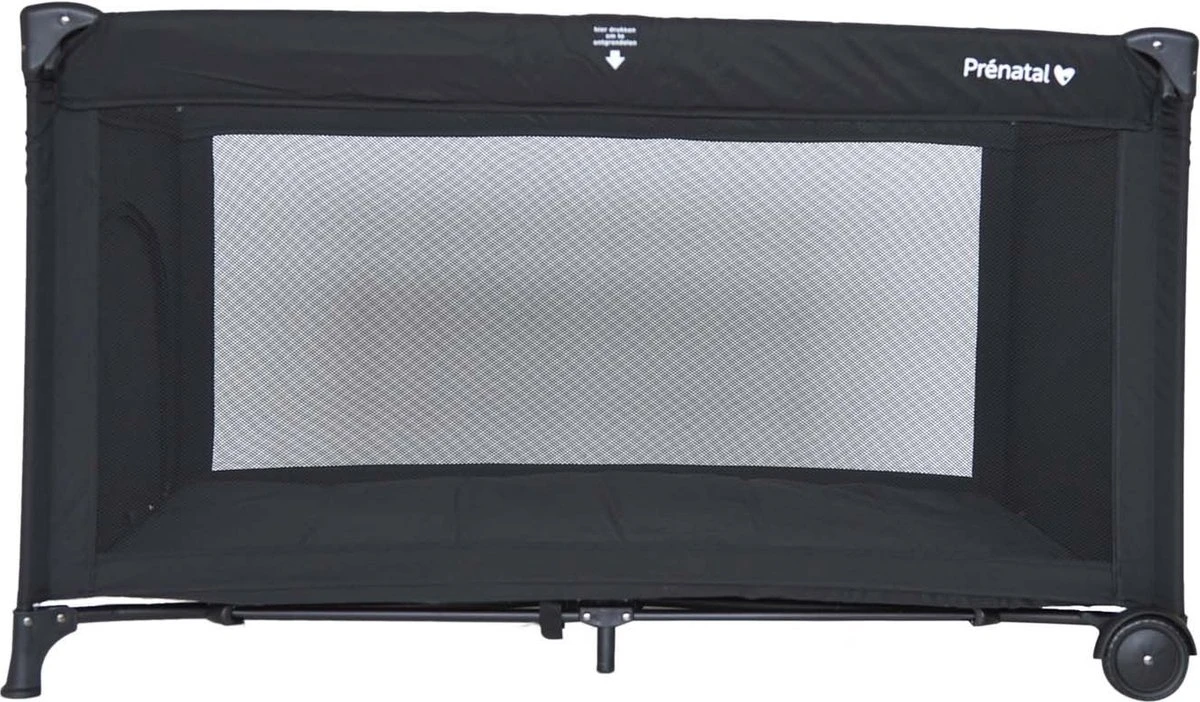 Prénatal Luxe Campingbedje Met Bodemmatras - Inclusief Draagtas - Inklapbaar Baby Campingbed - Met Wieltjes En Kruipluik - 120 X 60 Cm - Zwart