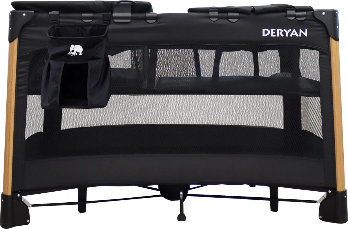 Deryan Luxe Campingbed Compleet - 120x60cm - Bodemverhoger - Verschoonblad - Opbergmand - Zwart