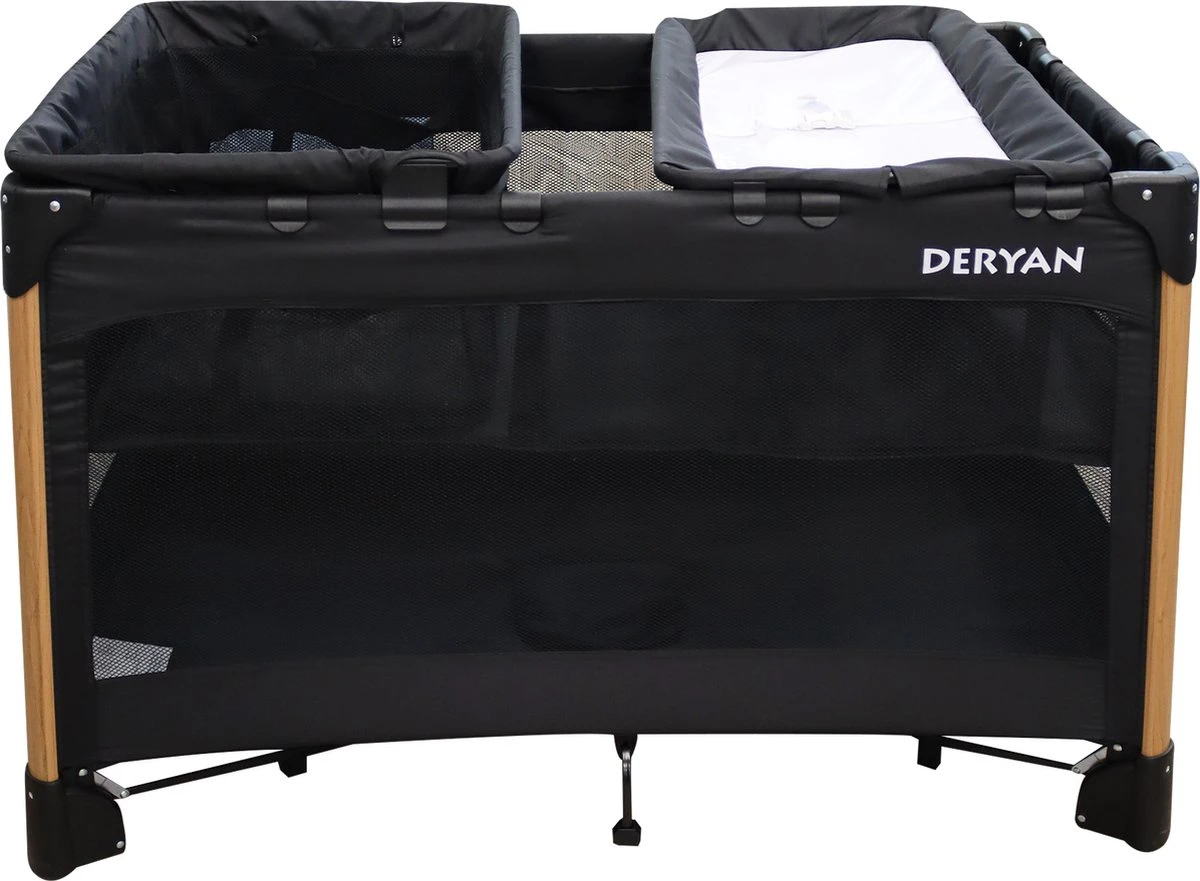 Deryan Luxe Campingbed Compleet - 120x60cm - Bodemverhoger - Verschoonblad - Opbergmand - Zwart - Afbeelding 7