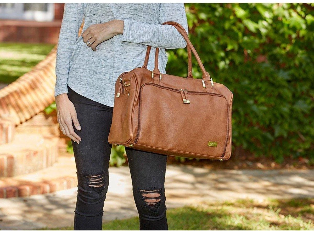 Grote Luiertas Double Zip Satchel Chestnut Redwood - Kunstleer - 42 Cm Breed - Afbeelding 4