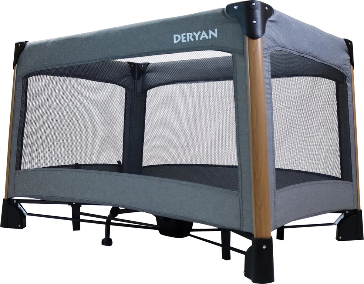 Deryan Luxe Campingbed Compleet - 120x60cm - Bodemverhoger - Verschoonblad - Opbergmand - Grijs - Afbeelding 5
