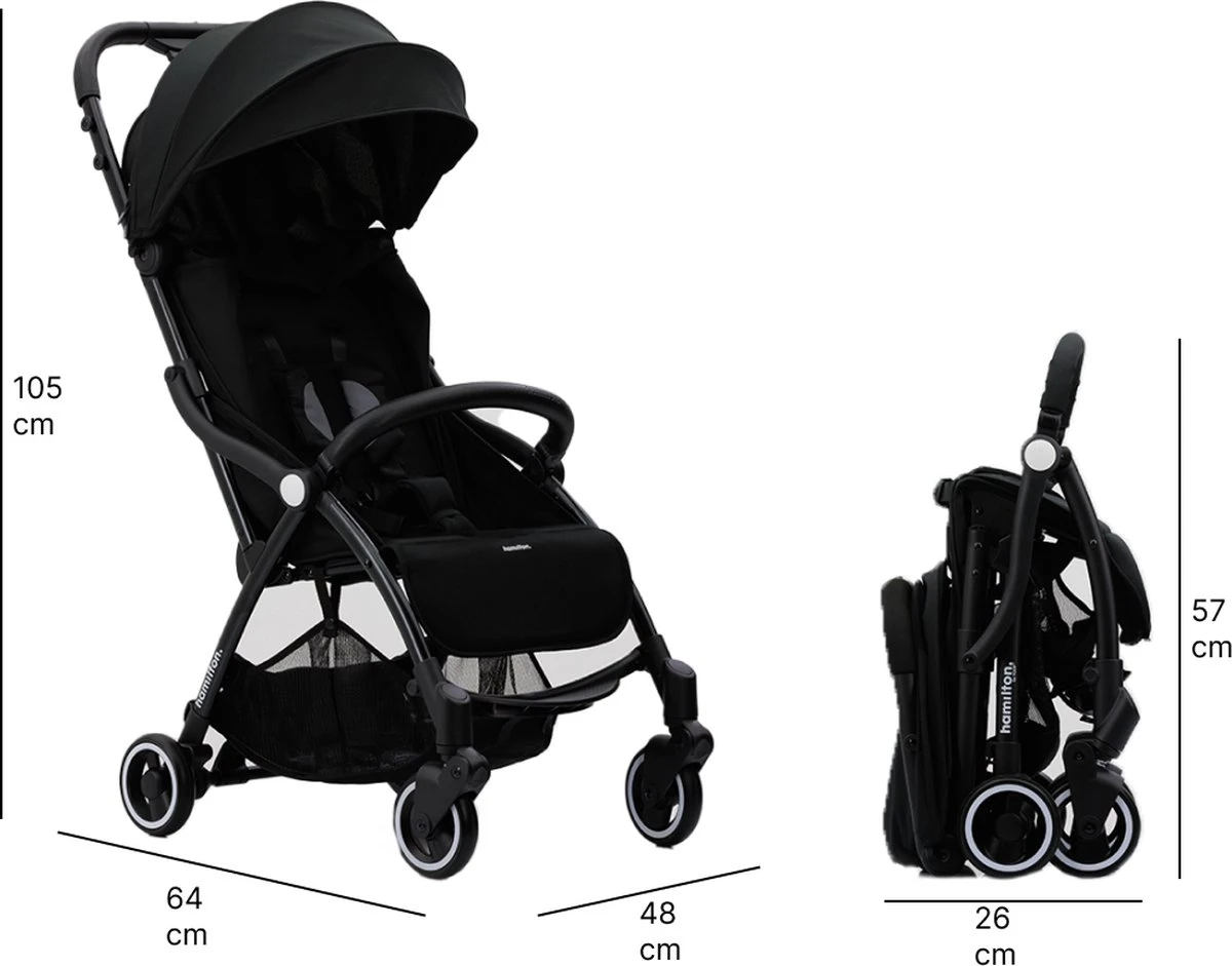 Hamilton By Yoop X1 Plus Kinderwagen - Buggy Met Monteerbare Wieg - Premium Stroller Met One Hand Folding Technologie - Nieuw, Hoger, Uitgebreider 2023 Model - Zwart - Licht, Verstelbaar, Wendbaar En Geschikt Van 0 Maanden Tot 4 Jaar - Afbeelding 8