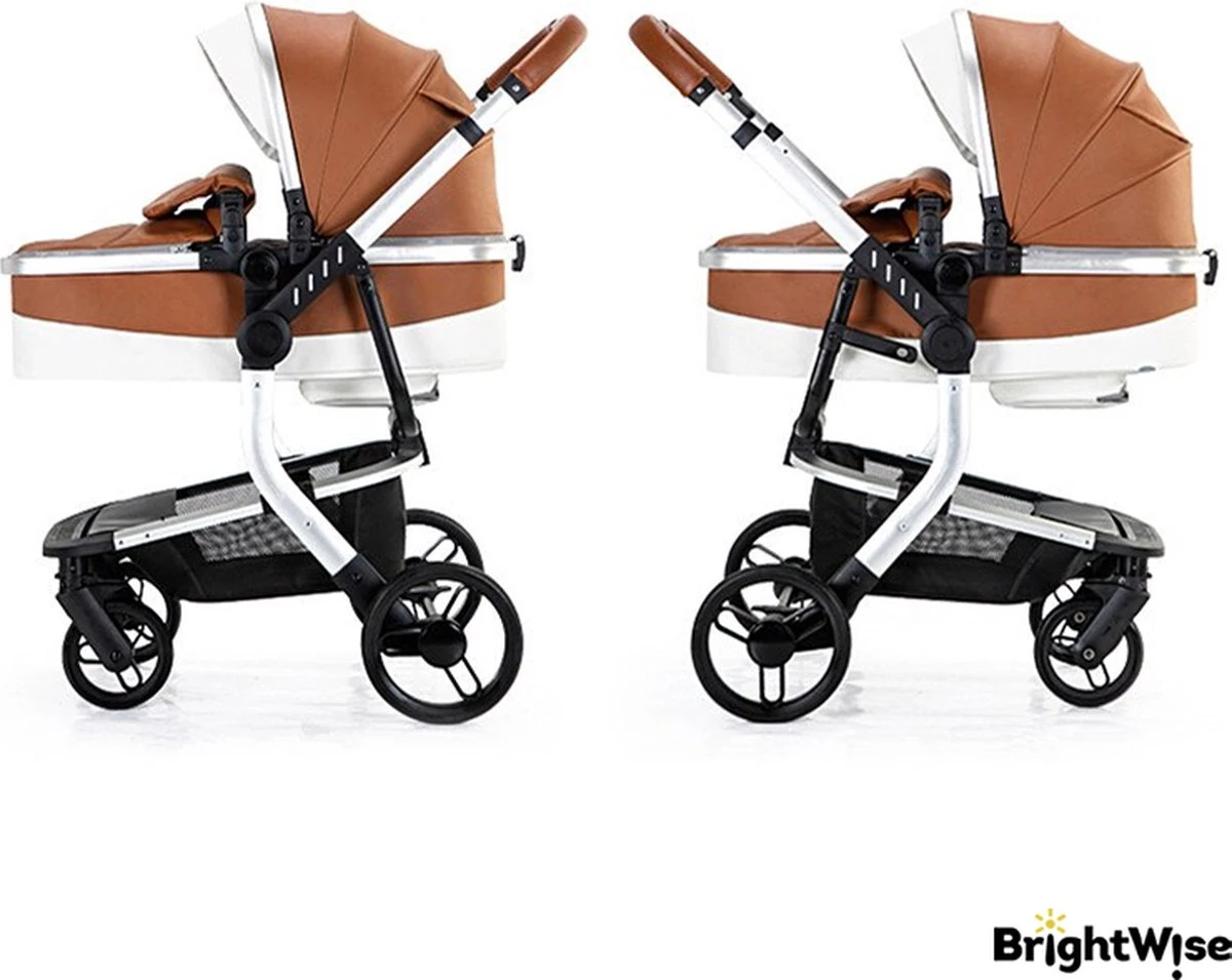 Merkloos BrightWise® Luxe Kinderwagen 3 In 1 Voldoet Aan Alle Europese Veiligheidscertificaten - Wandelwagen - Kinderwagen 3-in-1 Incl Autostoel - Kinderwagen Maxi Cosi – Buggy 3 In 1 - Newborn - Leer - Bruin - Afbeelding 13