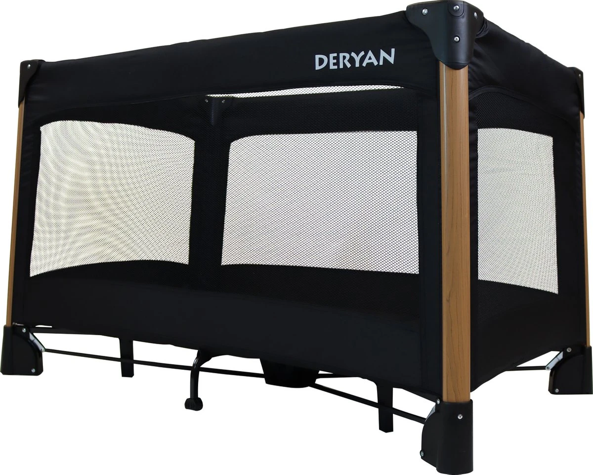 Deryan Luxe Campingbed Compleet - 120x60cm - Bodemverhoger - Verschoonblad - Opbergmand - Zwart - Afbeelding 8