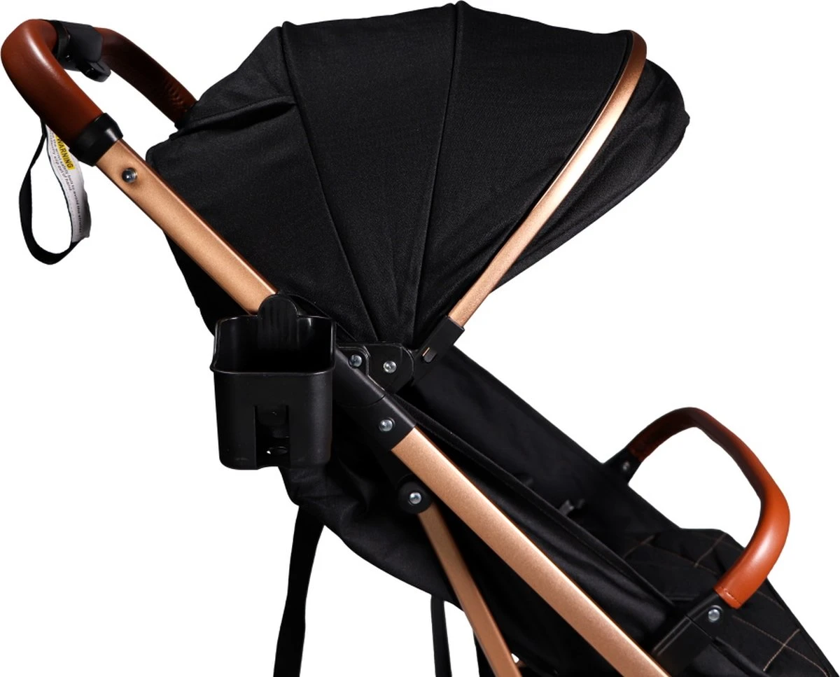 Ding Vivo Wandelwagen - Zwart/Rose - Inklapbare Buggy - Inclusief Boodschappenmandje En Zonnekap - Afbeelding 6