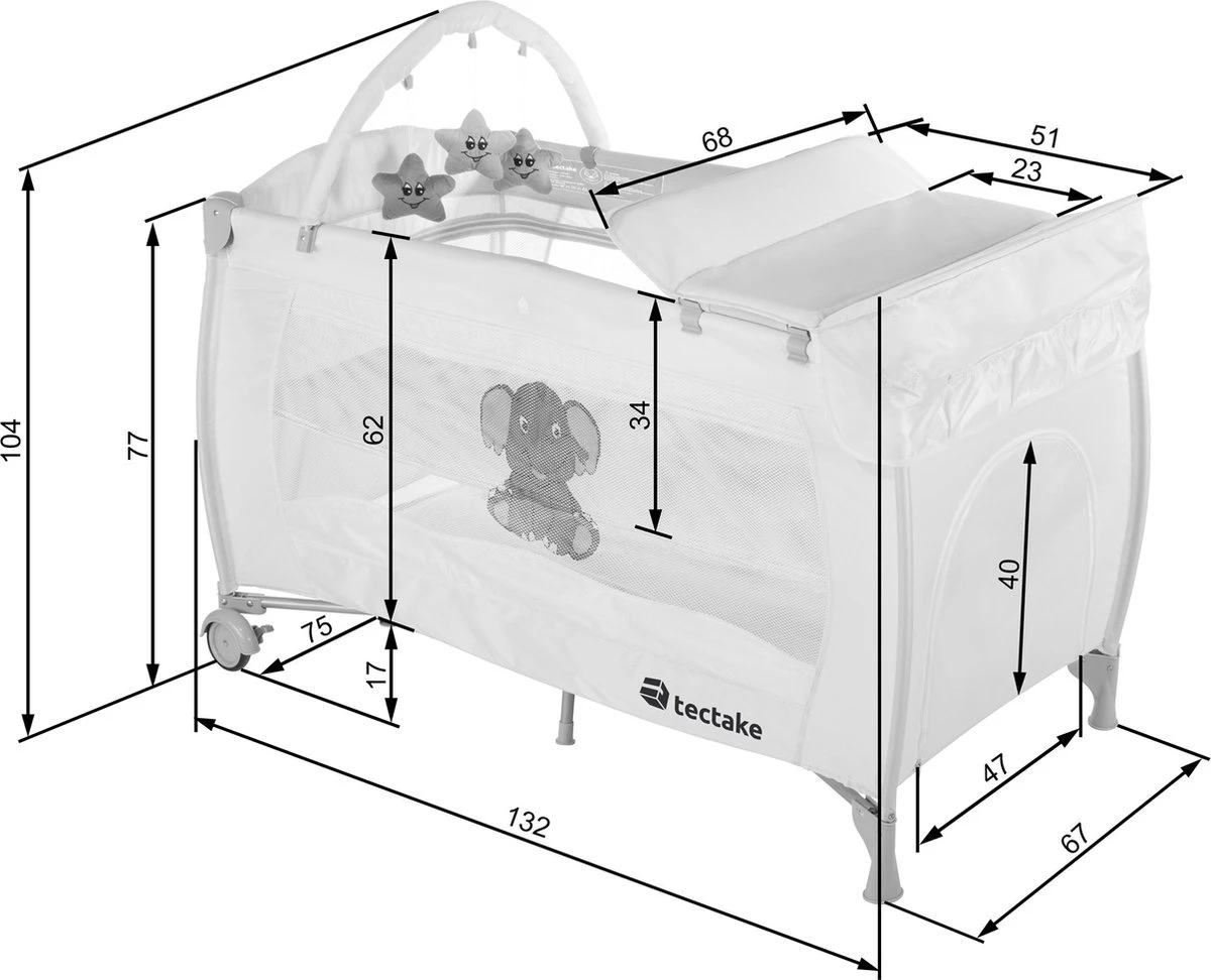 Tectake - Reisbedje Babybed Campingbed Dodo - 132x75x104cm Incl. Aankleedkussen En Draagtas - Bruin - 402203 - Afbeelding 6