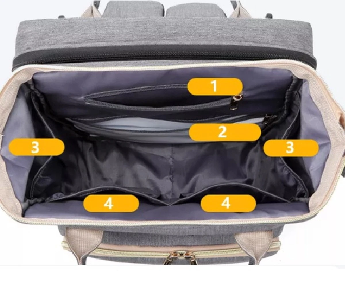 Luier- En Verzorgingstas - Luiertassen - Baby Rug Tas Met Isoleervak - Incl Flessen Verwarmer - Luiertas - Unisex/Jongens/Meisjes - Grijs - Luier Tas - Verzorgingstas Baby - Uitschuifbaar Verschoon/ Slaap Bedje - Incl Matrasje Baby - USB Poort - Afbeelding 5