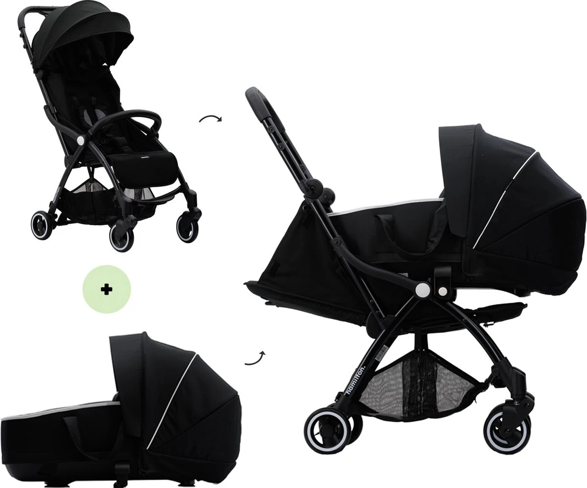 Hamilton By Yoop X1 Plus Kinderwagen - Buggy Met Monteerbare Wieg - Premium Stroller Met One Hand Folding Technologie - Nieuw, Hoger, Uitgebreider 2023 Model - Zwart - Licht, Verstelbaar, Wendbaar En Geschikt Van 0 Maanden Tot 4 Jaar