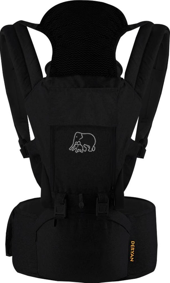 Deryan Pack Luxe Ergonomische Draagzak - Babydrager + Opbergvakjes - Zwart - Afbeelding 12