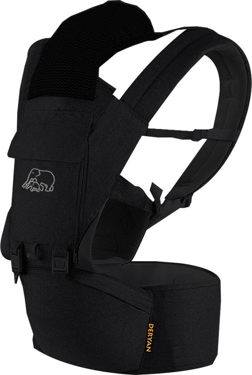 Deryan Pack Luxe Ergonomische Draagzak - Babydrager + Opbergvakjes - Zwart - Afbeelding 8