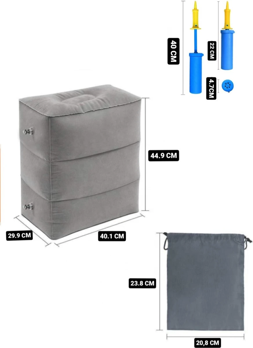 Merkloos Vliegtuigbedje - Voetkussen Opblaasbaar - Voetensteun - Voetenbankje - 3 Hoogte Standen - Reiskussen - Afbeelding 6