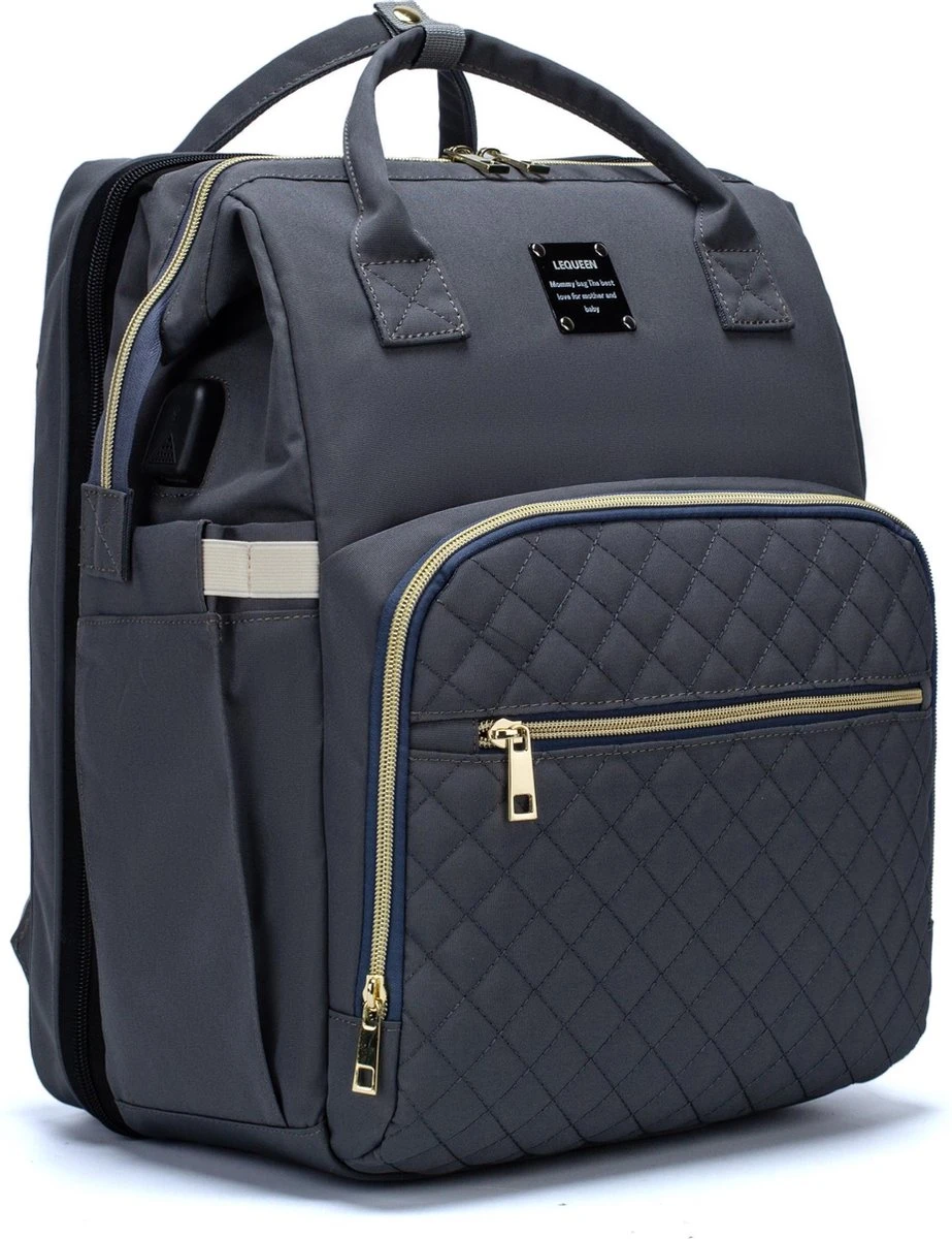 Luiertas - Multifuctioneel Luiertas 3 In 1 - Met Babybedje - Met Verschoningsmatje - Grijs - Met Usb - Met Verdikt Matras - Afbeelding 4