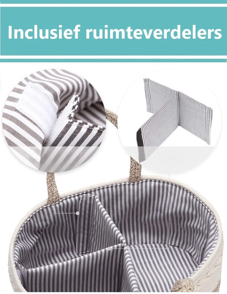 ADSafety - Luxe Katoenen Luiertas - Inclusief Uitneembare Organizer - Verzorgingstas - Opbergtas - Commode Mandje - Baby Spullen - Crème - Afbeelding 5