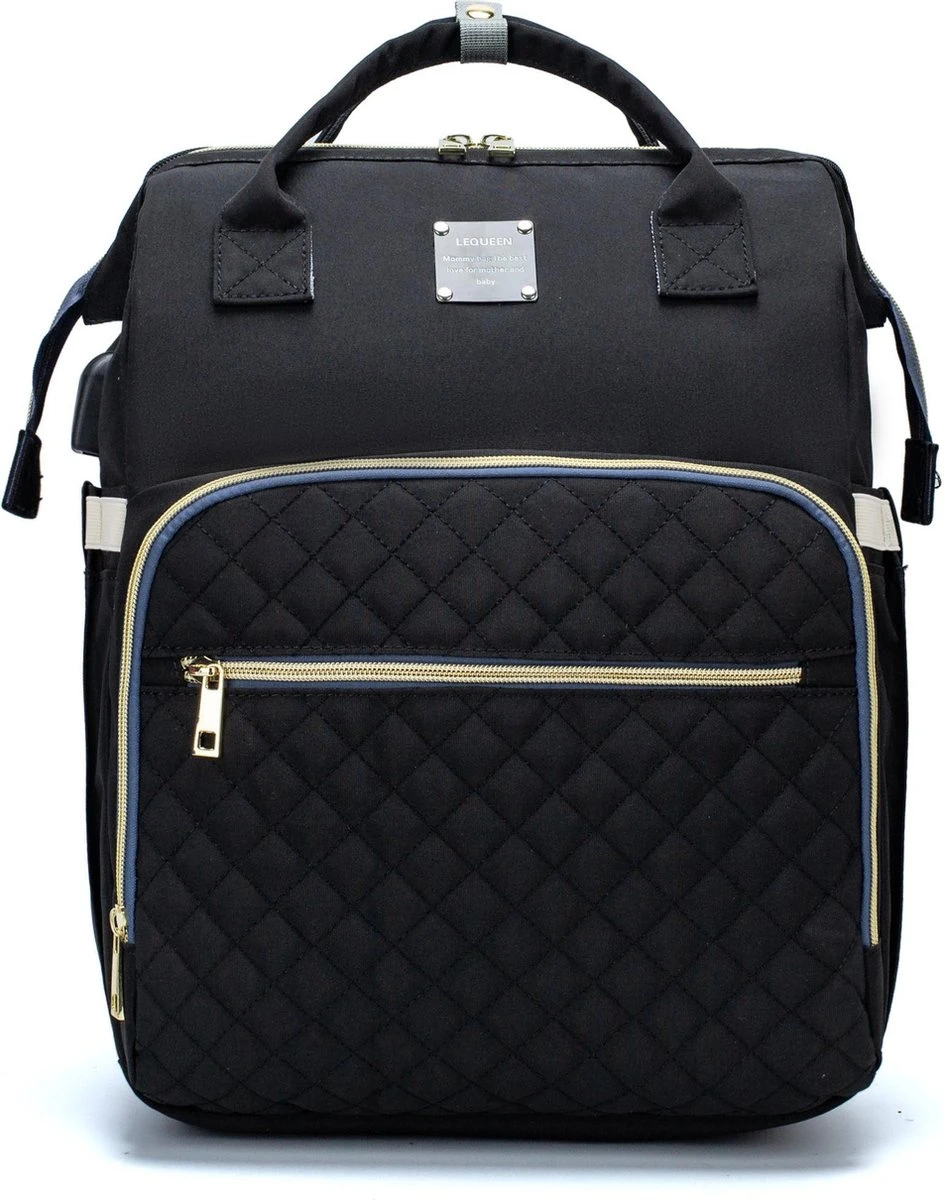 Luiertas - Multifuctioneel Luiertas 3 In 1 - Met Babybedje - Met Verschoningsmatje - Zwart - Met Usb - Met Verdikt Matras - Afbeelding 11