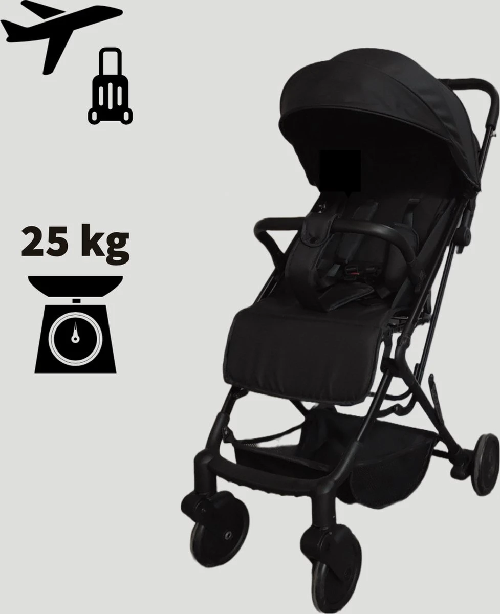 WOOSH New Buggy - Zwart - One Hand Folding - 3 Slaapstanden - Wandelwagen Tot 25 Kg - Regenhoes - Bekerhouder - Muggennet - Afbeelding 9