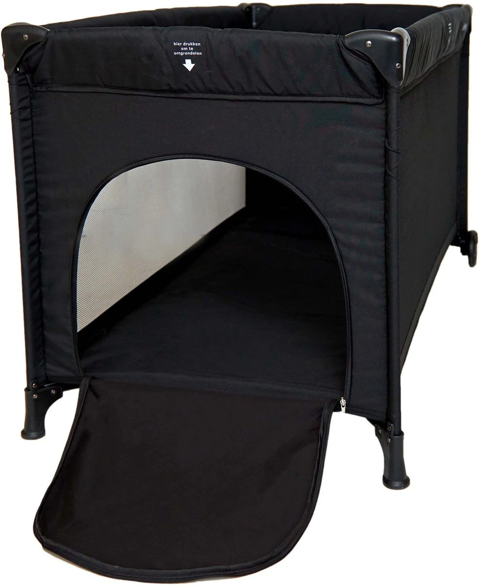 Prénatal Luxe Campingbedje Met Bodemmatras - Inclusief Draagtas - Inklapbaar Baby Campingbed - Met Wieltjes En Kruipluik - 120 X 60 Cm - Zwart - Afbeelding 4